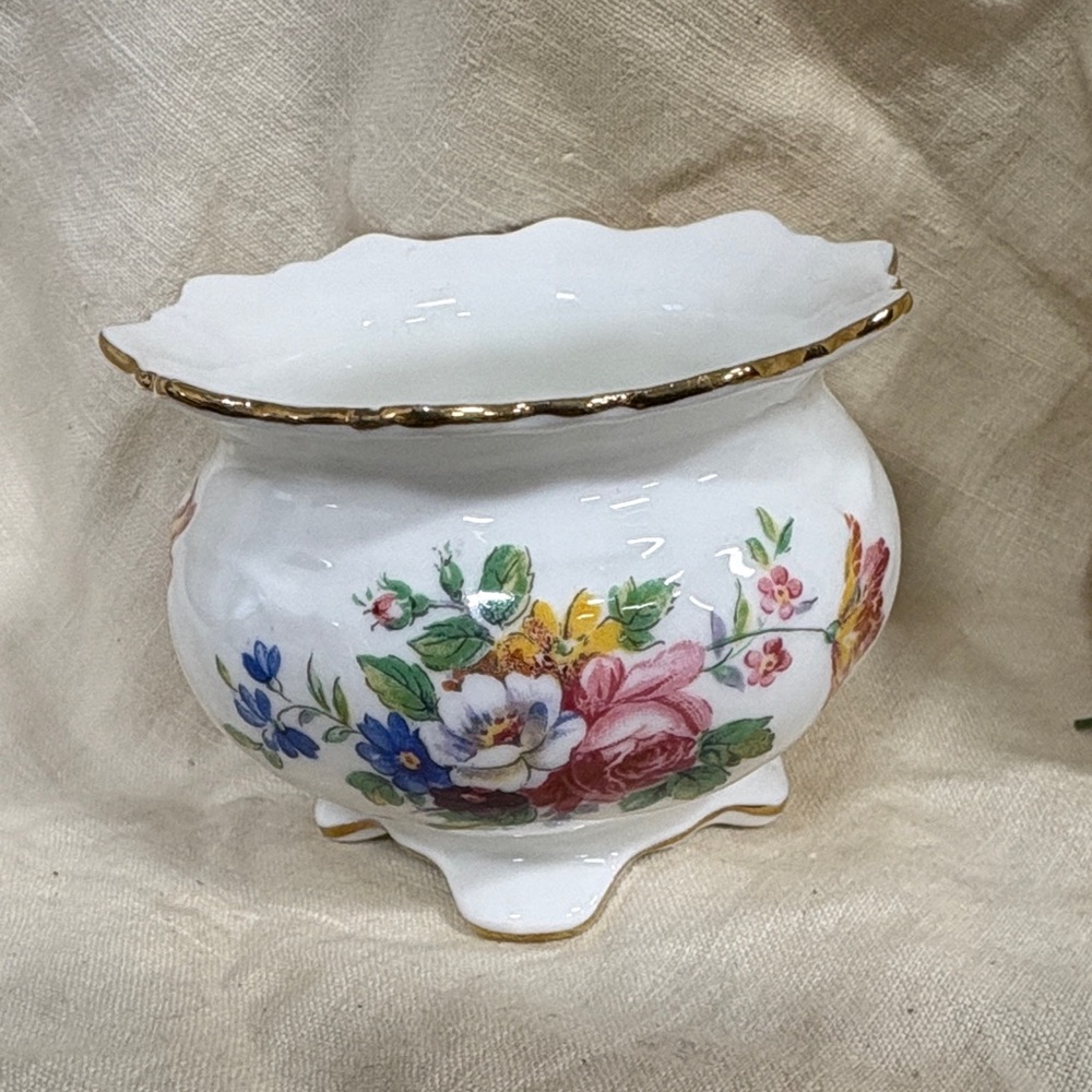 Floral Porcelain Footed Sugar Bowl with Gold Trim